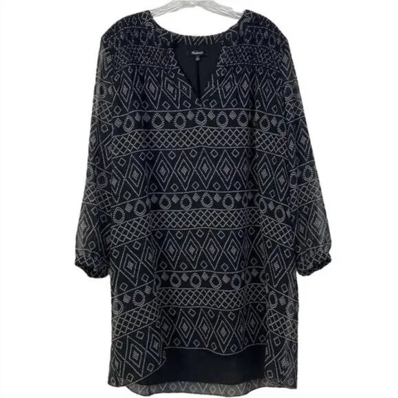 Madewell Caravan Print Black Smocked Tunic Dress - Picture 4 of 13